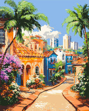 Carica l&#39;immagine nel visualizzatore di Gallery, Dipingere con i numeri - Città tropicale con palme Figured&#39;Art