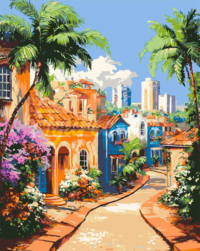 Dipingere con i numeri - Città tropicale con palme Figured'Art
