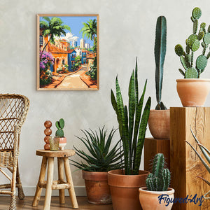 Dipingere con i numeri - Città tropicale con palme