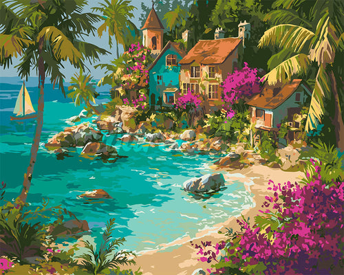 Dipingere con i numeri - Villaggio Tropicale sul Mare Figured'Art