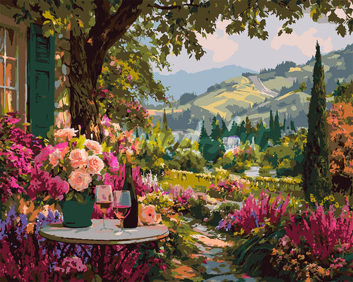 Dipingere con i numeri - Bottiglia di Vino in Giardino Figured'Art