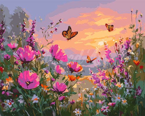 Dipingere con i numeri - Tramonto tra i Fiori di Campo Figured'Art
