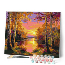 Carica l'immagine nel visualizzatore di Gallery, Dipingere con i numeri - Lago tra le Betulle al Tramonto Figured'Art