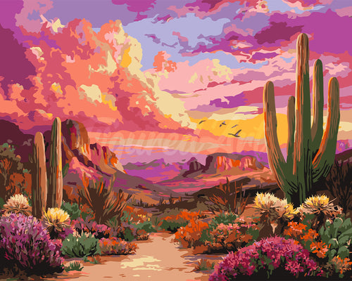 Dipingere con i numeri - Valle dei Cactus al Tramonto Figured'Art