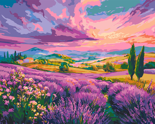 Dipingere con i numeri - Colline di Lavanda al Tramonto Figured'Art