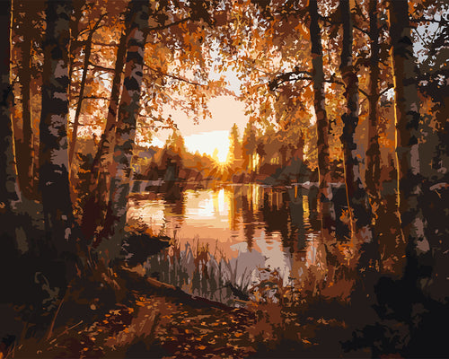 Dipingere con i numeri - Lago tra le Betulle Dorate Figured'Art