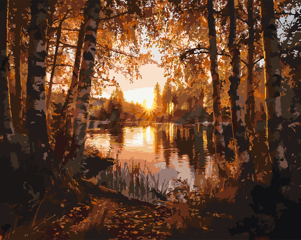 Dipingere con i numeri - Lago tra le Betulle Dorate Figured'Art