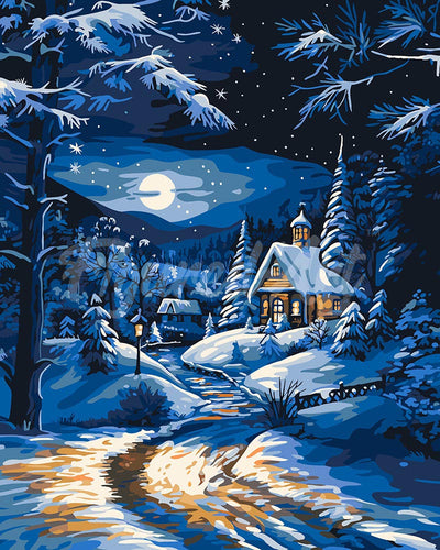 Dipingere con i numeri - Cottage Invernale al Chiaro di Luna Figured'Art