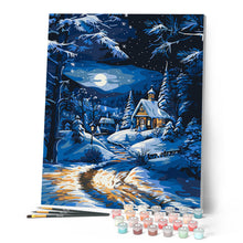 Carica l'immagine nel visualizzatore di Gallery, Dipingere con i numeri - Cottage Invernale al Chiaro di Luna Figured'Art