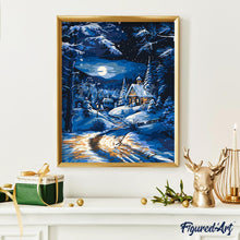 Carica l&#39;immagine nel visualizzatore di Gallery, Dipingere con i numeri - Cottage Invernale al Chiaro di Luna