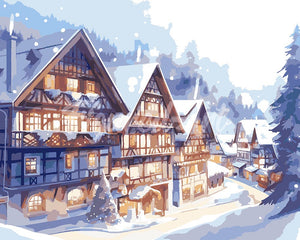 Dipingere con i numeri - Villaggio Innevato ad Acquerello Figured'Art