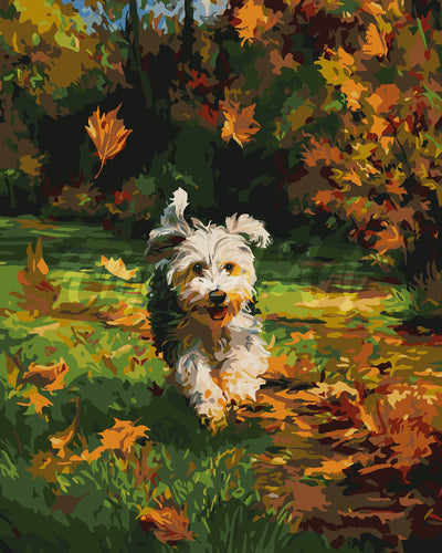 Dipingere con i numeri - Cucciolo gioioso in autunno Figured'Art