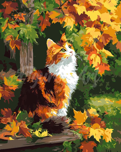 Dipingere con i numeri - Gatto calico in autunno Figured'Art