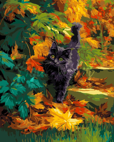 Dipingere con i numeri - Gatto nero in autunno Figured'Art