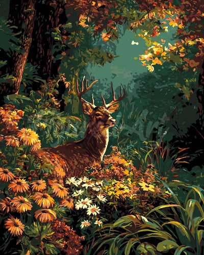 Dipingere con i numeri - Cervo tra i fiori autunnali Figured'Art