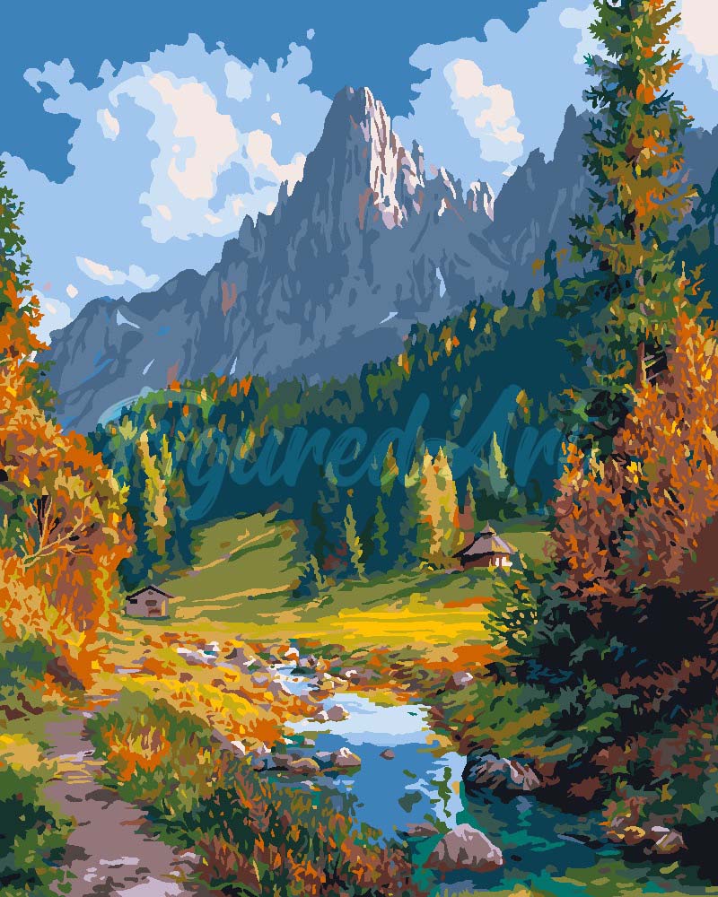 Dipingere con i numeri - Ruscello alpino in autunno Figured'Art