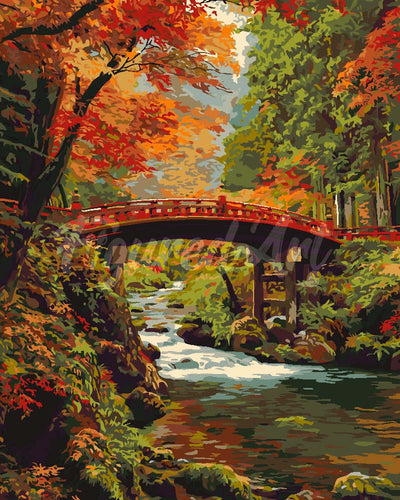 Dipingere con i numeri - Ponte rosso in Giappone in autunno Figured'Art