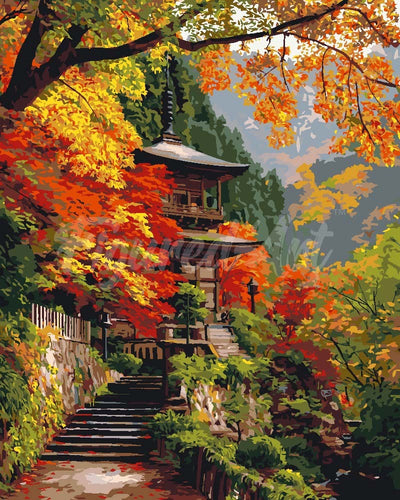 Dipingere con i numeri - Pagoda giapponese in autunno Figured'Art