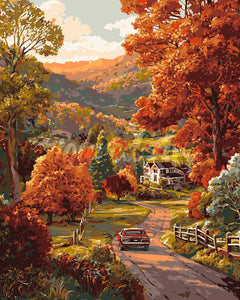 Dipingere con i numeri - Strada di campagna in autunno Figured'Art