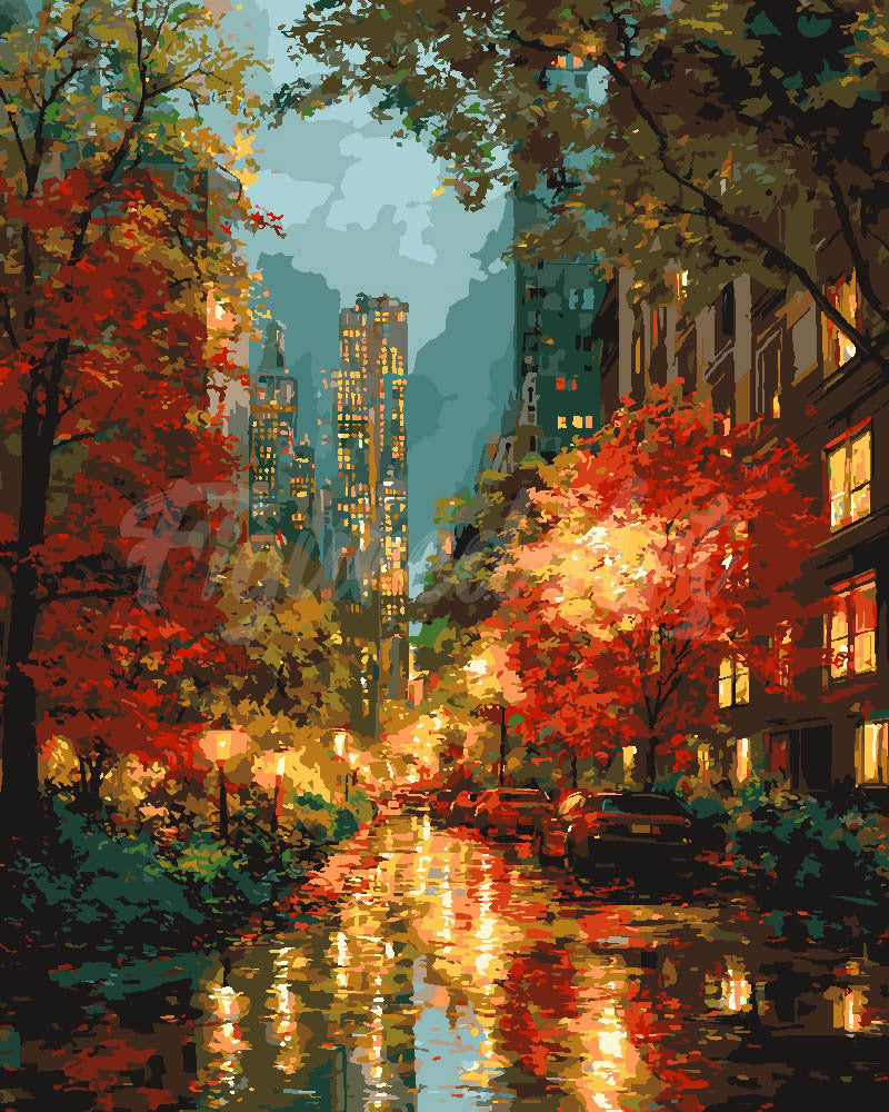Dipingere con i numeri - Luci della città in autunno Figured'Art