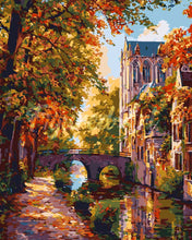 Carica l&#39;immagine nel visualizzatore di Gallery, Dipingere con i numeri - Città sul fiume in autunno Figured&#39;Art