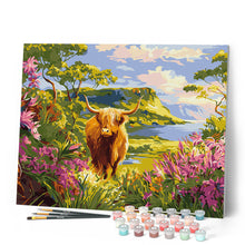 Carica l'immagine nel visualizzatore di Gallery, Dipingere con i numeri - Highland Cow valle primaverile