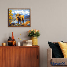 Carica l'immagine nel visualizzatore di Gallery, Dipingere con i numeri - Highland Cow al lago dorato