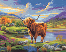 Carica l'immagine nel visualizzatore di Gallery, Dipingere con i numeri - Highland Cow tra cieli dipinti Figured'Art