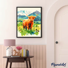 Carica l'immagine nel visualizzatore di Gallery, Dipingere con i numeri - Highland Cow nella valle pastello
