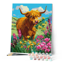 Carica l'immagine nel visualizzatore di Gallery, Dipingere con i numeri - Ritratto di Highland Cow tra i fiori