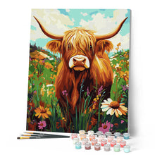 Carica l'immagine nel visualizzatore di Gallery, Dipingere con i numeri - Ritratto di Highland Cow tra fiori di campo