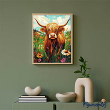 Carica l'immagine nel visualizzatore di Gallery, Dipingere con i numeri - Ritratto di Highland Cow tra fiori di campo