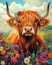 Carica l'immagine nel visualizzatore di Gallery, Dipingere con i numeri - Ritratto Highland Cow floreale Figured'Art