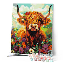 Carica l'immagine nel visualizzatore di Gallery, Dipingere con i numeri - Ritratto Highland Cow floreale