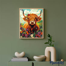 Carica l'immagine nel visualizzatore di Gallery, Dipingere con i numeri - Ritratto Highland Cow floreale