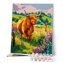 Carica l'immagine nel visualizzatore di Gallery, Dipingere con i numeri - Highland Cow in campagna