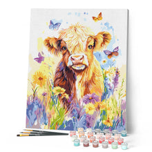Carica l'immagine nel visualizzatore di Gallery, Dipingere con i numeri - Highland Cow con farfalle
