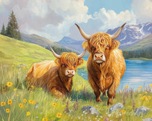 Carica l'immagine nel visualizzatore di Gallery, Dipingere con i numeri - Famiglia di Highland Cow al lago Figured'Art