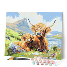 Carica l'immagine nel visualizzatore di Gallery, Dipingere con i numeri - Highland Cow e il suo cucciolo