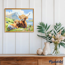 Carica l'immagine nel visualizzatore di Gallery, Dipingere con i numeri - Highland Cow e il suo cucciolo