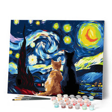 Carica l'immagine nel visualizzatore di Gallery, Dipingere con i numeri - Coppia di gatti sotto la Notte Stellata