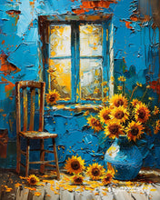 Carica l'immagine nel visualizzatore di Gallery, Dipingere con i numeri - Girasoli alla finestra blu Figured'Art