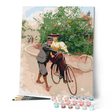 Carica l'immagine nel visualizzatore di Gallery, Dipingere con i numeri - Lezione romantica di bicicletta - dipinto vintage