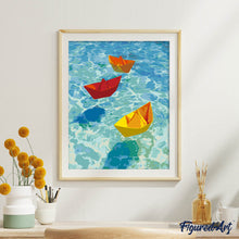 Carica l'immagine nel visualizzatore di Gallery, Dipingere con i numeri - Barche di origami sull'acqua