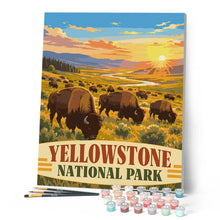 Carica l'immagine nel visualizzatore di Gallery, Dipingere con i numeri - Parco nazionale di Yellowstone, bisonti della Lamar Valley - Wyoming