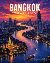 Carica l'immagine nel visualizzatore di Gallery, Dipingere con i numeri - Poster di viaggio Bangkok, Fiume Chao Phraya Figured'Art