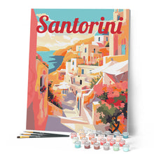 Carica l'immagine nel visualizzatore di Gallery, Dipingere con i numeri - Poster di viaggio Scogliere di Santorini