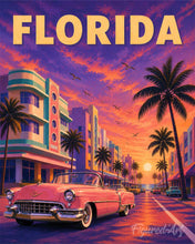 Carica l'immagine nel visualizzatore di Gallery, Dipingere con i numeri - Tramonto viola in Florida - Poster vintage  Figured'Art