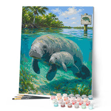 Carica l'immagine nel visualizzatore di Gallery, Dipingere con i numeri - Lamantino e cucciolo in una laguna di mangrovie