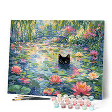Carica l'immagine nel visualizzatore di Gallery, Dipingere con i numeri - Gatto Nero tra le Ninfee
